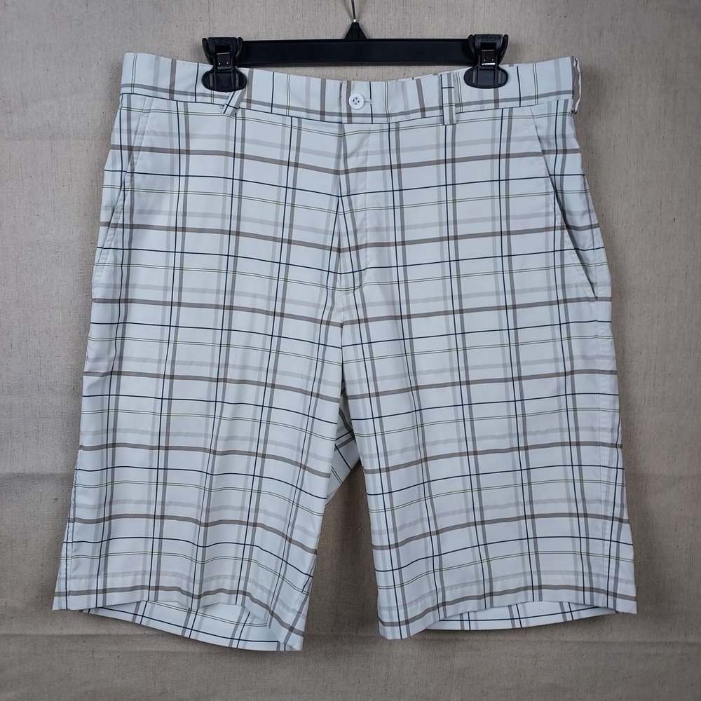 Nike Golf Dri-Fit Shorts Mens 34 Classic Fit White Plaid StretchClean...
